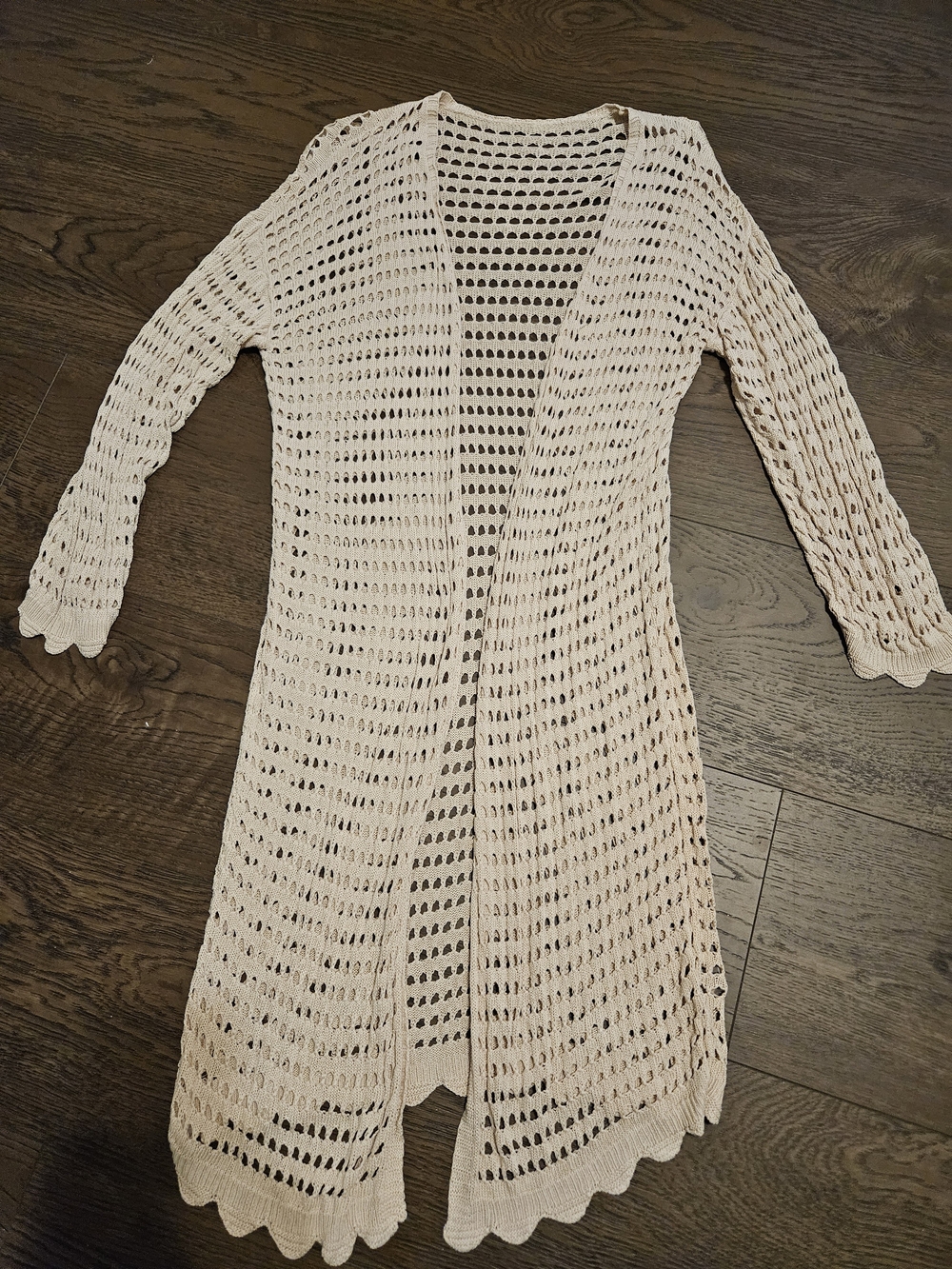 Light Beige  Open-Knit Long Cardigan Sweater